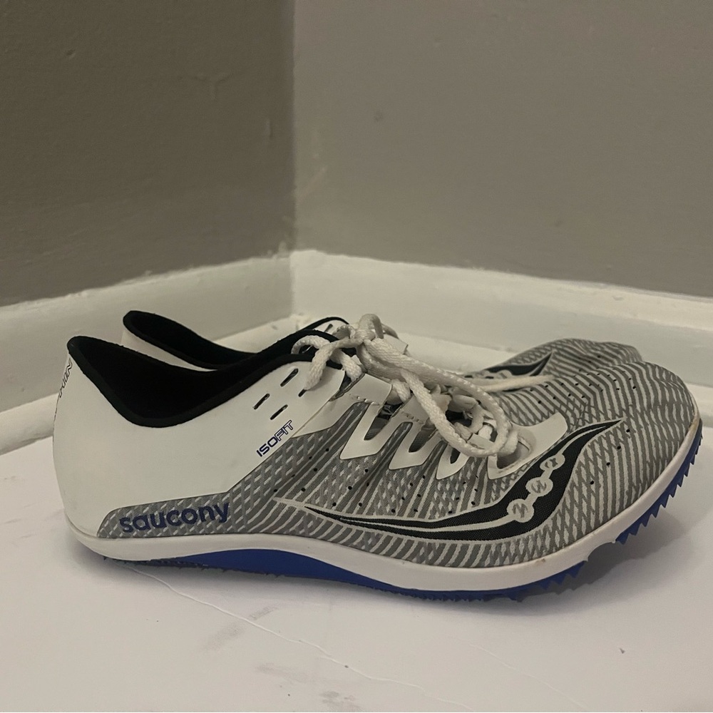 Saucony White and Gray Track Shoes with Blue Sole